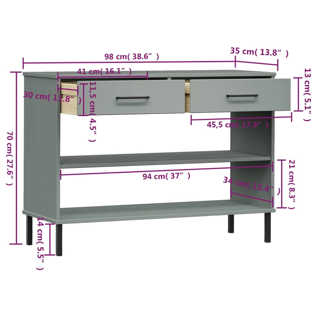 Mobile Consolle Gambe Metallo Grigio Legno Massello Pino OSLO 351004