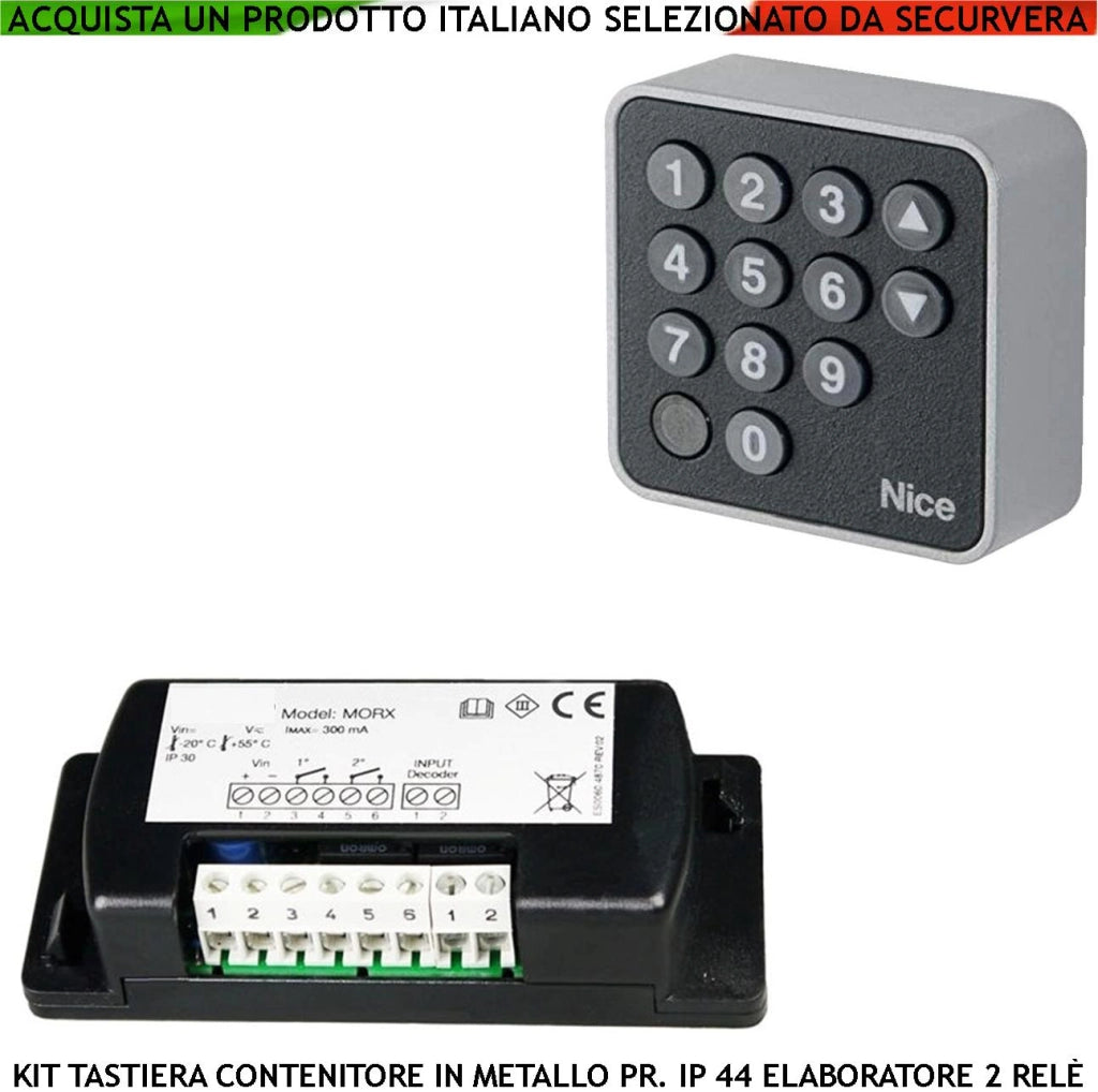Tastiera Digitale Esterna Antimanomissione Struttura Metallo IP54 Centralina Remota Gestisce 255 Codici Utenti Uscita 2 Relè Collegamento Bluebus NICE Alimentazione 24 V Apertura Sicura Automatismo