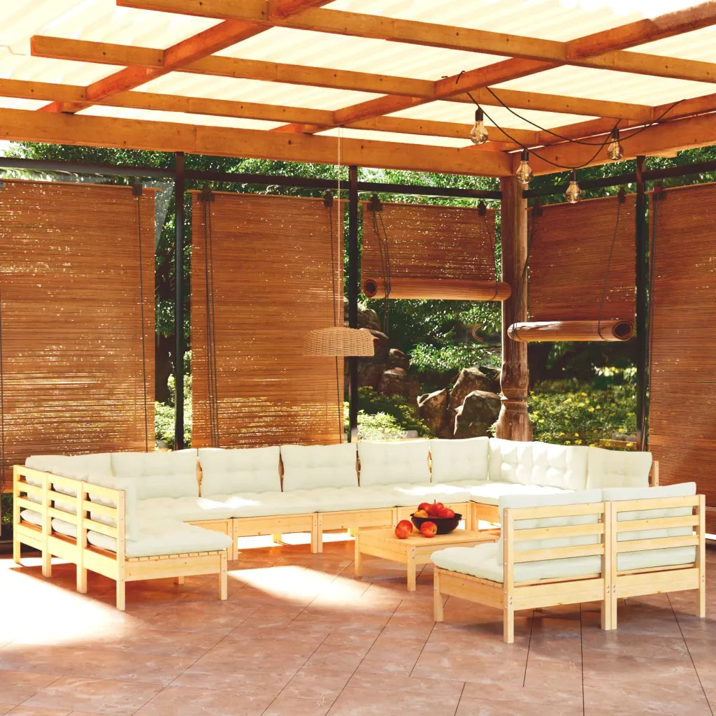 Set Divani da Giardino 13 pz con Cuscini Crema Massello di Pino 3097229