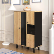 Mobile Vetrina con LED ¨C MINIMAL ¨C Nero e Legno, Ante in Vetro