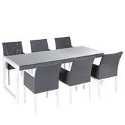 Set da pranzo da giardino Piano in vetro grigio 202 x 90 cm Struttura in alluminio a 6 posti con imbottiture per cuscino del sedile