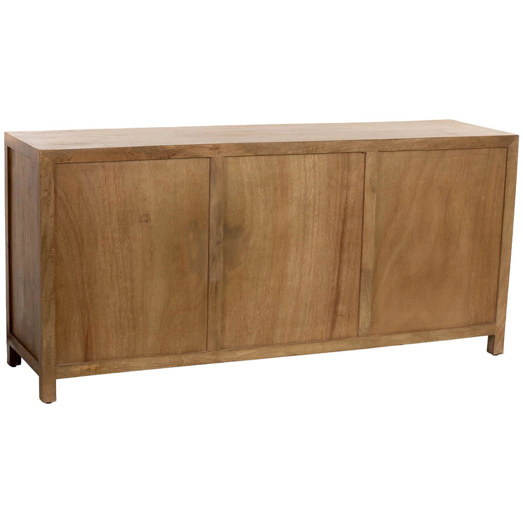 Credenza in legno marrone con 3 cassetti e 2 ante, 160x43x75h cm