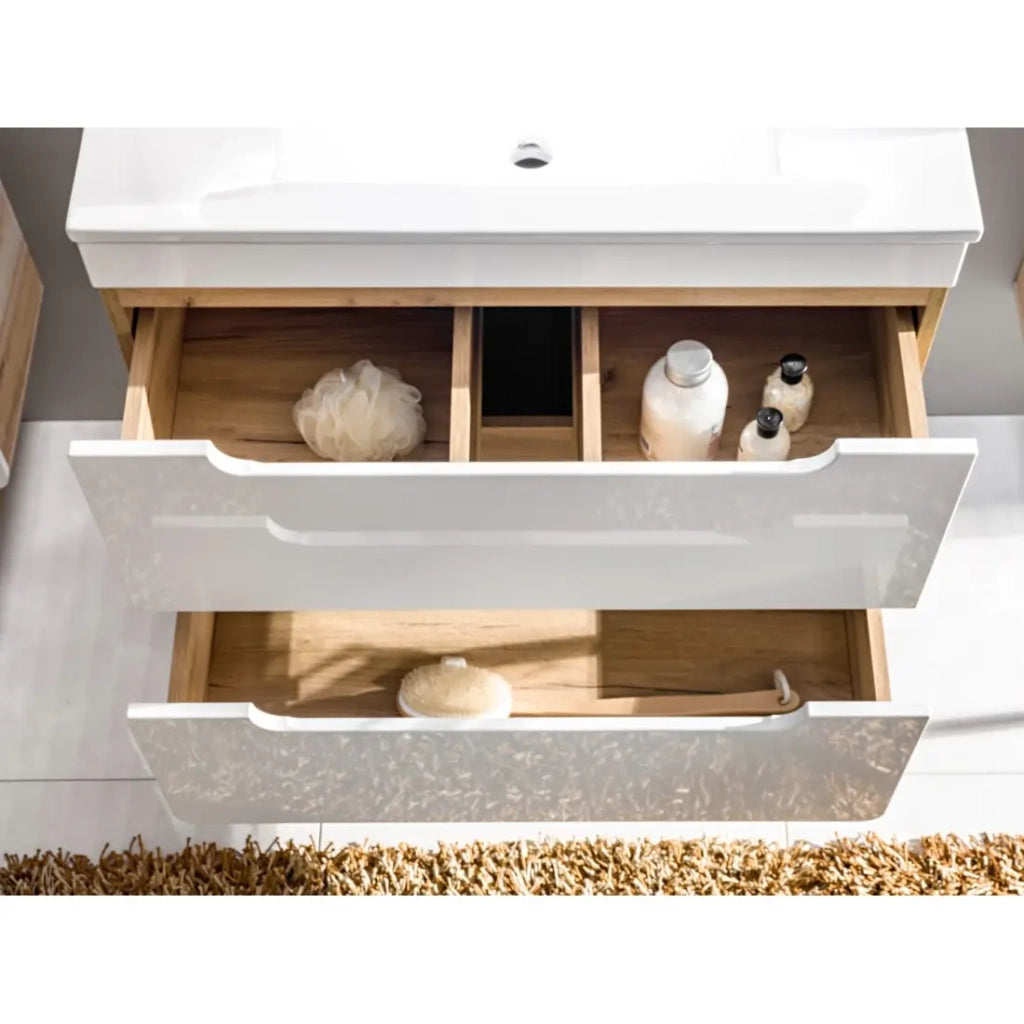 Mobile bagno ERBANO – Rovere chiaro e bianco lucido – 35x68 cm – 1 porta – Da appendere