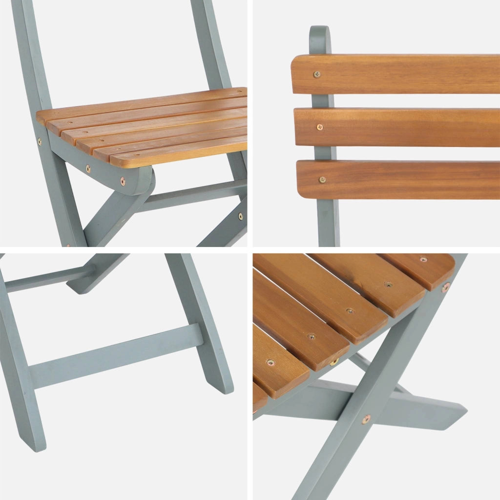 Set 4 sedie da giardino pieghevoli in acacia, verde kaki