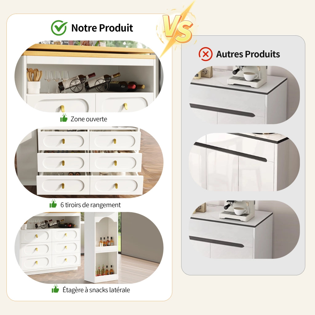 Tavolo da Pranzo con 6 Cassetti e Ripiano Laterale Girevole 360° Allungabile in MDF 137×39×90 cm Bianco
