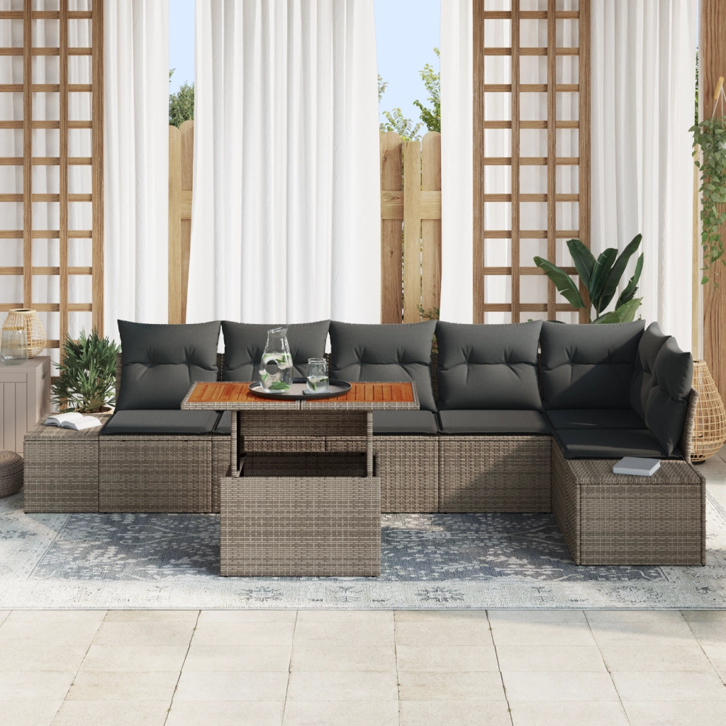 Set Divani Giardino 7 Pezzi con Cuscini Grigio Polyrattan