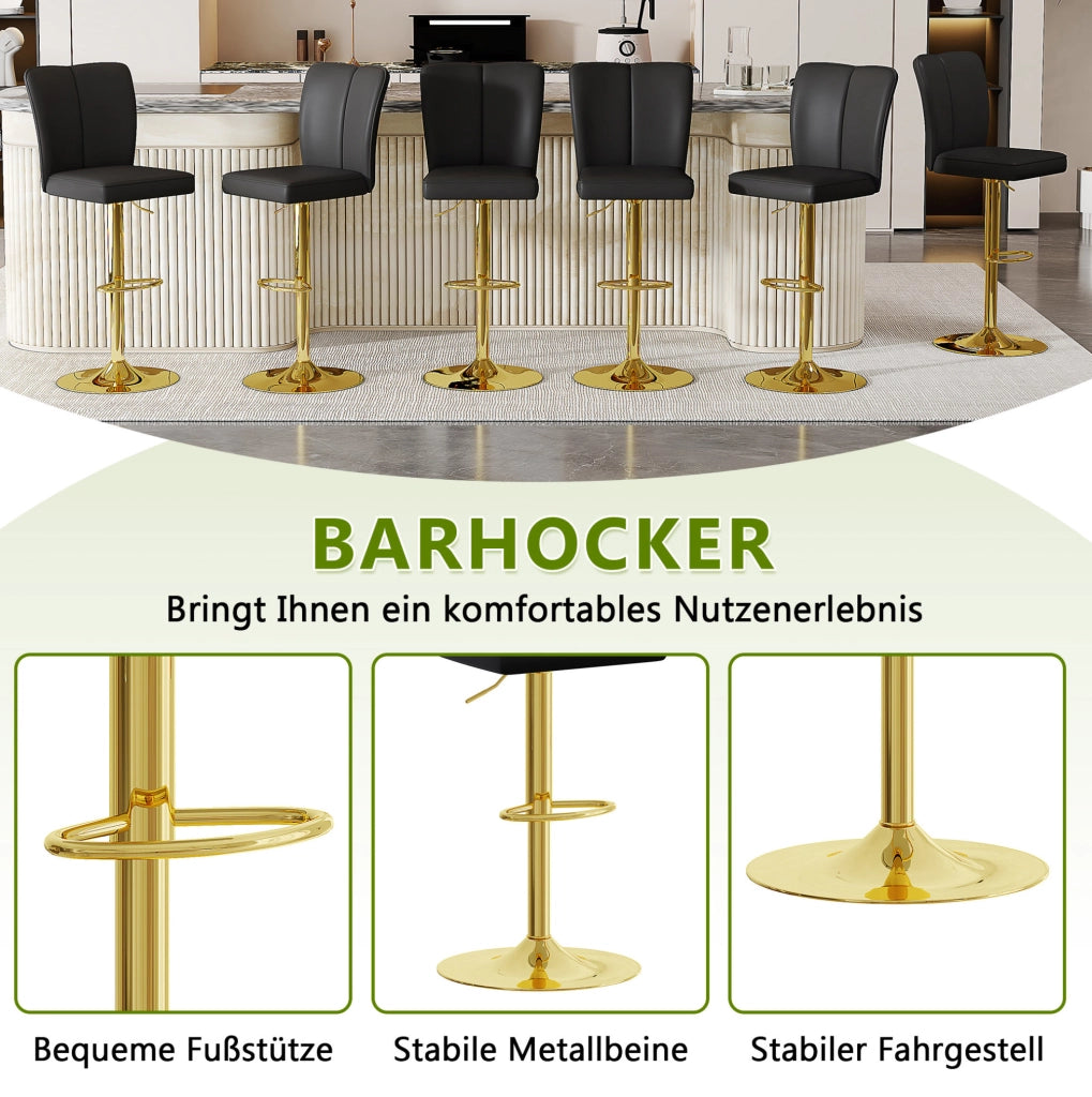 Set 2 sgabelli da bar regolabili girevoli nero e oro