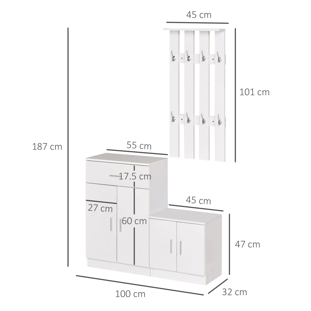 EasyComfort Scarpiera con Appendiabiti a Combinazione per Ingresso e Camera da Letto Legno 100x32x187cm Bianco