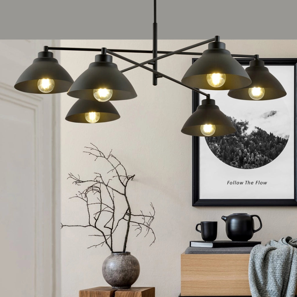 Lampadario loft Maverick 6 luci nero metallo 100cm Emibig