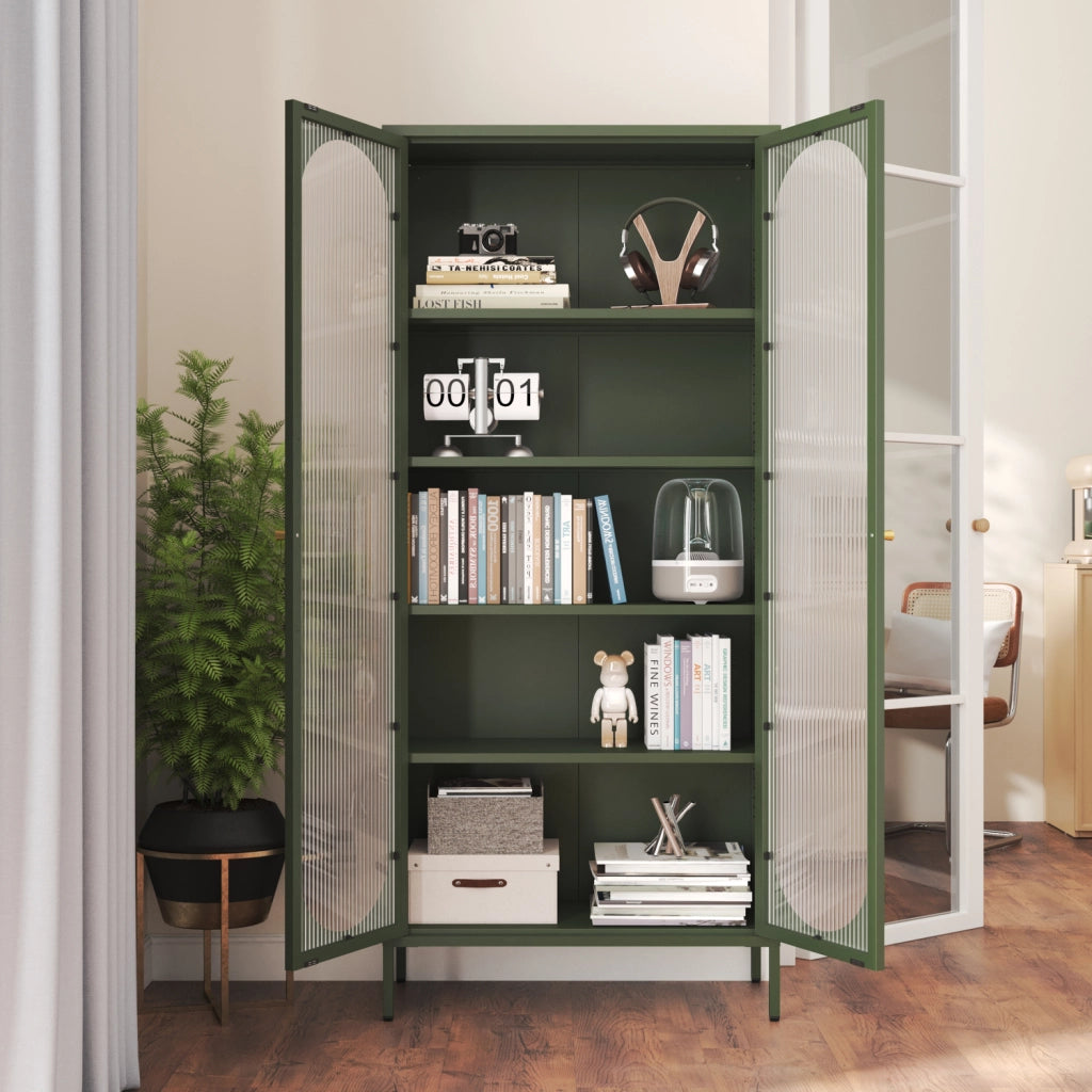 Armadio in metallo e vetro verde cachi 180cm YASMINE