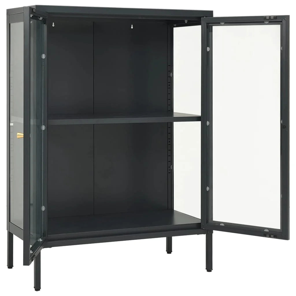Buffet credenza cassettiera armadio mobile contenitore organizer per cucina soggiorno salotto 75 x 35 x 105 cm acciaio e vetro antracite 02_0029710