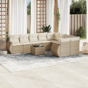 Set Divano da Giardino 10 pz con Cuscini Beige in Polyrattan 3254185