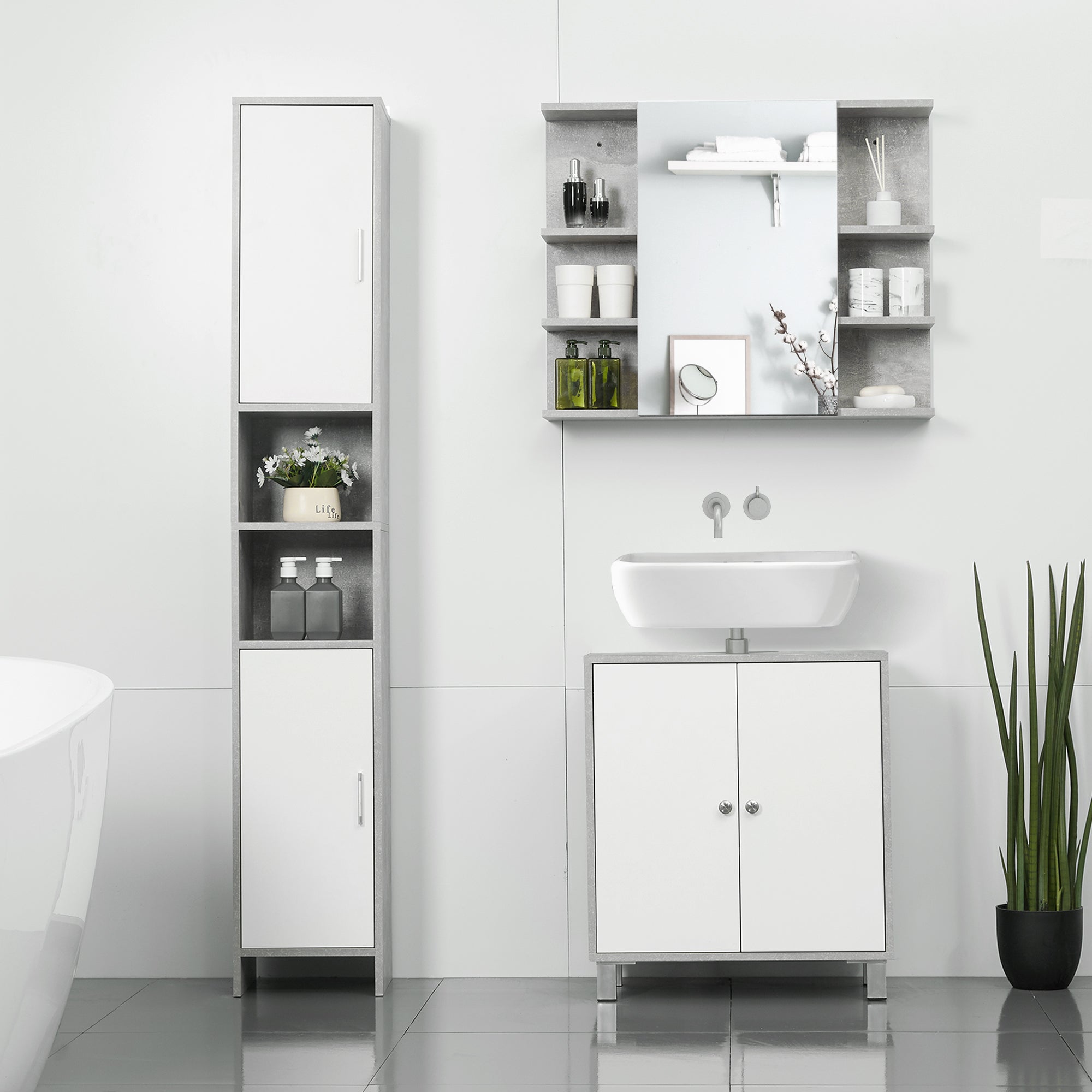 Specchiera Bagno a Parete 80x19,8x64cm con Anta e Mensole Laterali Grigio