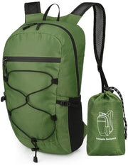 Zak portatile pieghevole ultraleggero, zaino da campeggio impermeabile con tasca accessoria, zaino multifunzionale per attività all'aperto, sport, viaggi, escursioni, campeggio, bicicletta, verde
