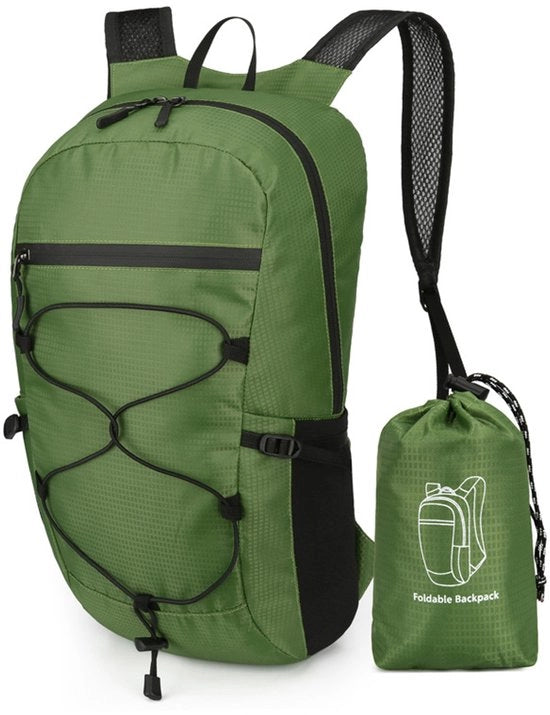 Zak portatile pieghevole ultraleggero, zaino da campeggio impermeabile con tasca accessoria, zaino multifunzionale per attività all'aperto, sport, viaggi, escursioni, campeggio, bicicletta, verde