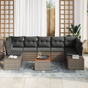 Set da Giardino 8 Pezzi con Cuscini Grigio in Rattan Sintetico e Acacia