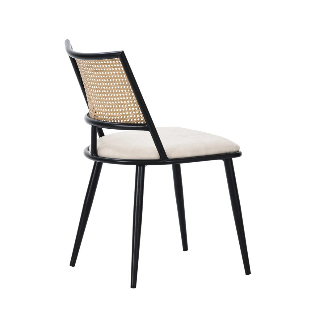 Set di 4 sedie in rattan con seduta in PU; nero