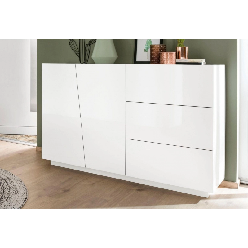 Credenza Vega 140 – 2 ante/3 cassetti – Bianco Lucido