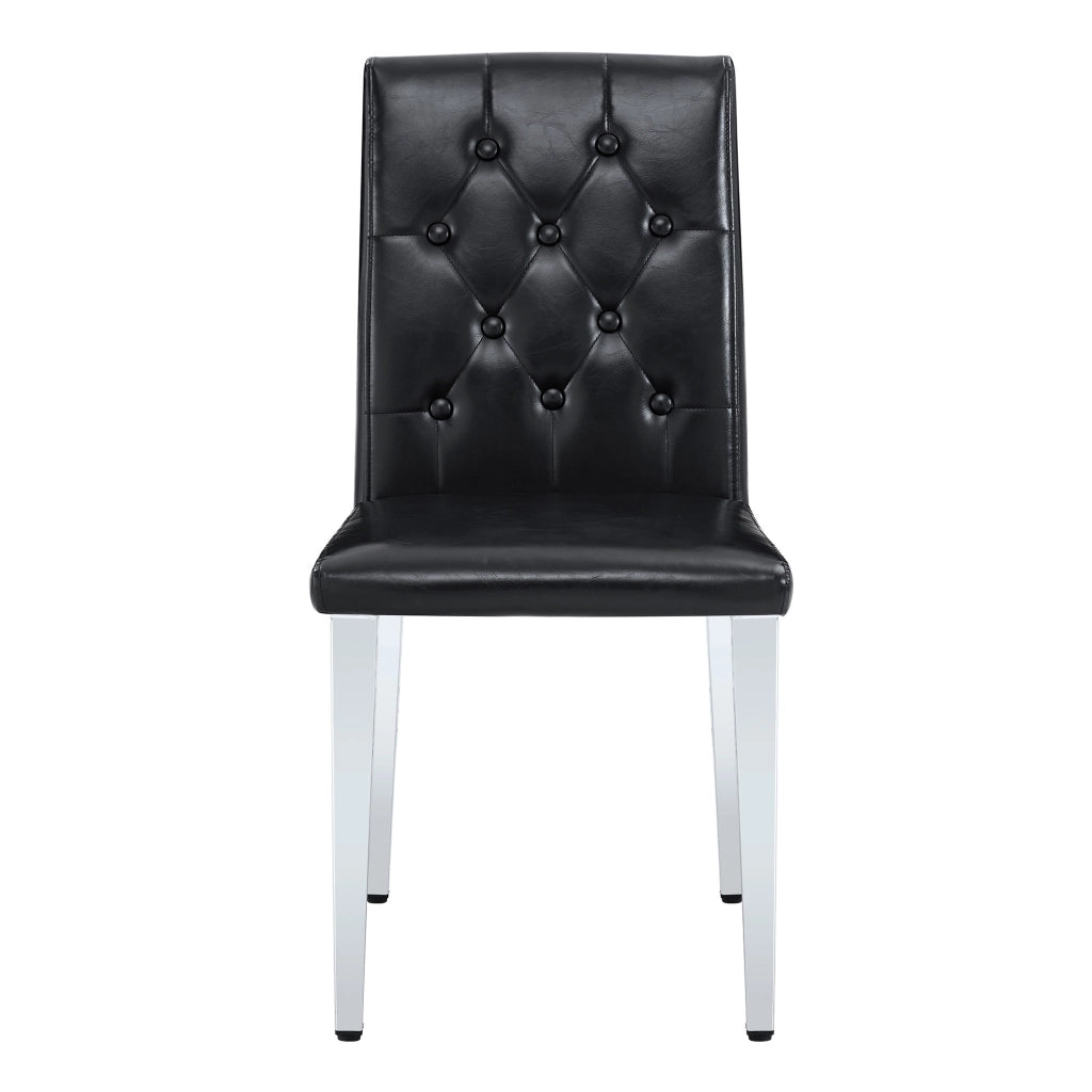 Sedia da pranzo Set da 4 con schienale capitonné in PU nero e gambe in metallo argento