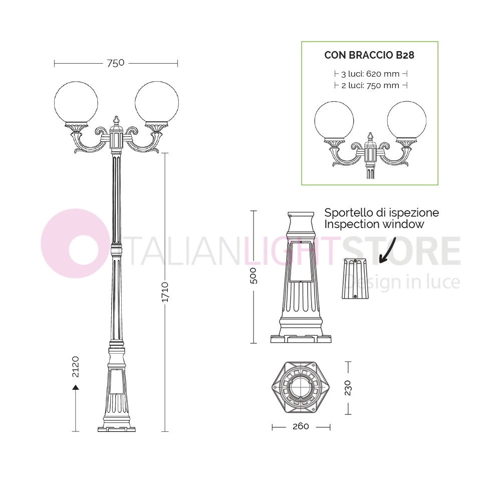 ORIONE ANTRACITE Lampione a 2 luci per Esterno Giardino con sfere globi policarbonato d.25 GARDENLIGHT