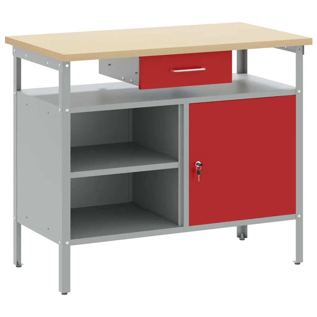 Banco da lavoro con cassetto Rosso e Grigio 100 x 55 x 85 cm 4103459