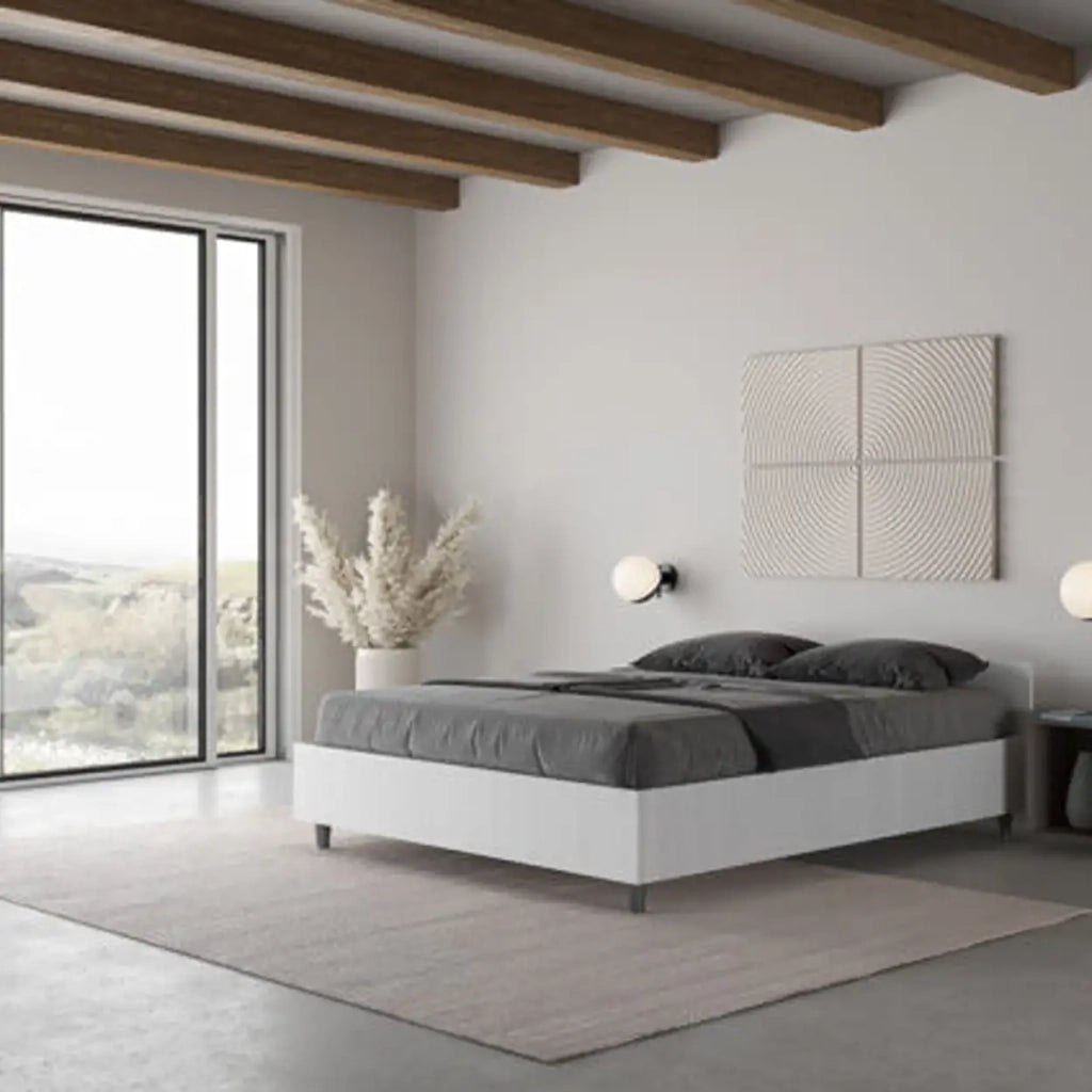 Letto matrimoniale francese con rete 140x190 bianco frassino Nuamo