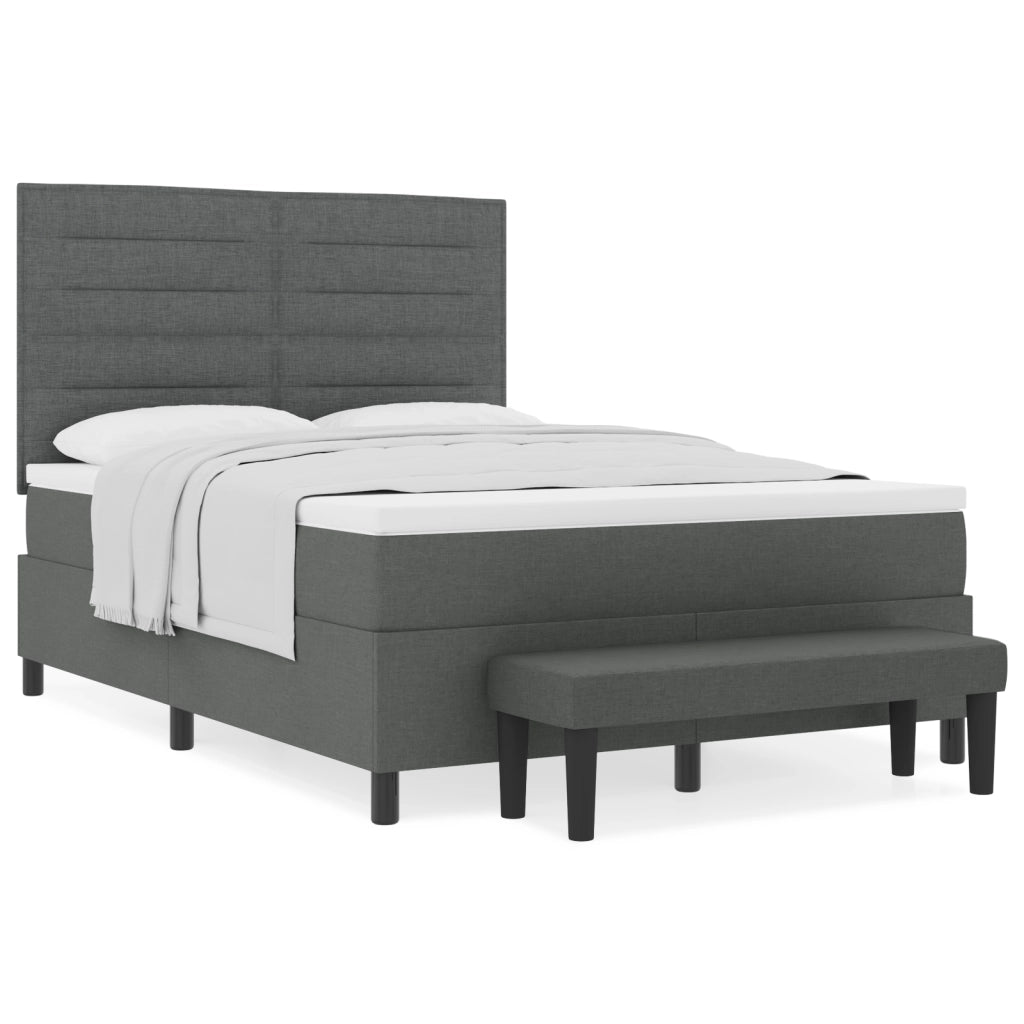 Letto Box Spring con Materasso e Panca Grigio Scuro 140x190 cm Tessuto