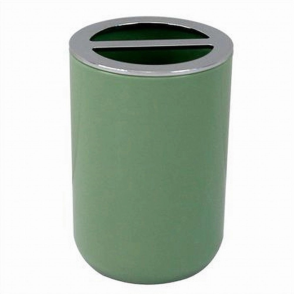 Trade Shop - Portaspazzolini Bicchiere Accessorio Bagno 2 Fori Verde Silver Contenitore 79875 -