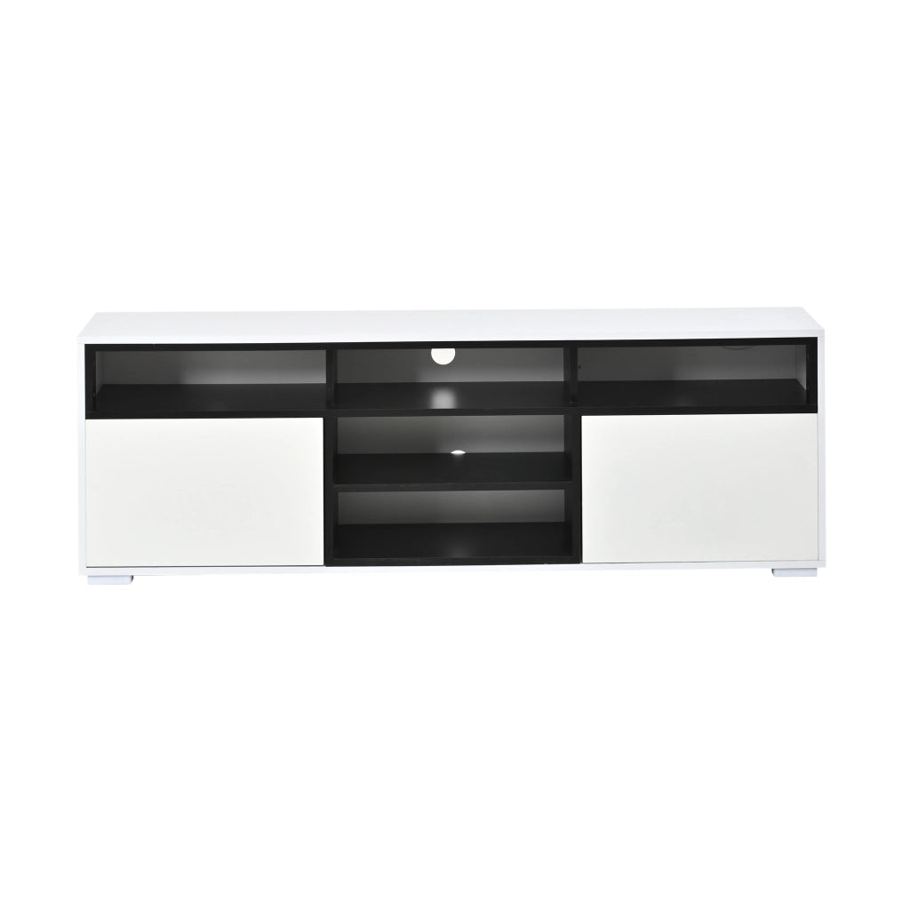 Mobile porta televisore 150 cm bianco e nero con illuminazione integrata e spazio contenitore
