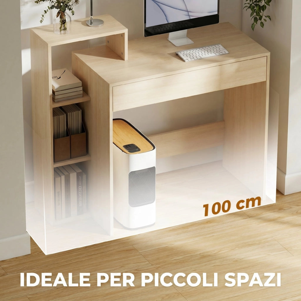 Scrivania PC Moderna con Ripiani e Cassetto ¨C zephmum ¨C Legno 100x40x90 cm