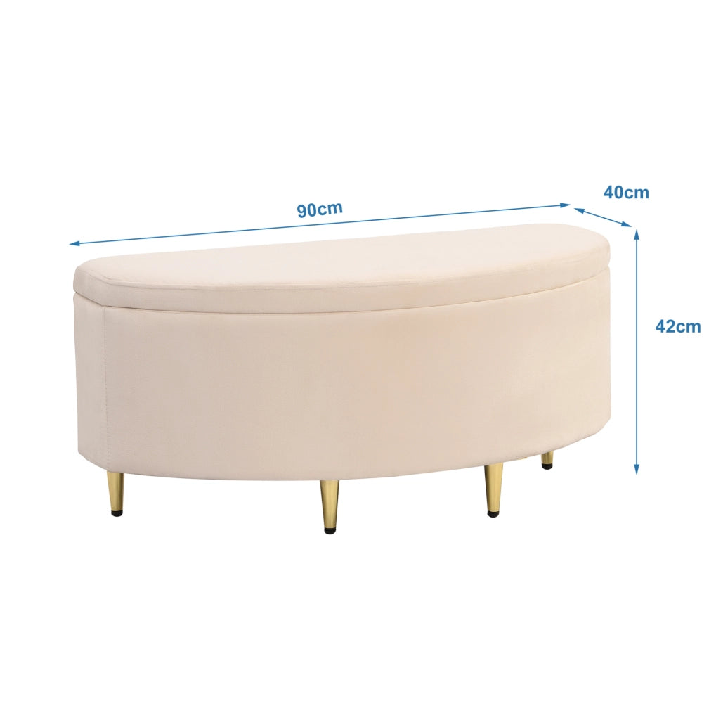 Ottomana contenitore 90x40x42 cm con ampio spazio contenitore in velluto beige