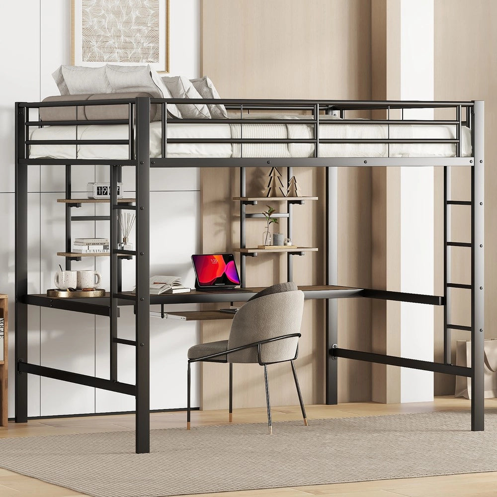 Letto a Soppalco con Scrivania e Scaffale ¨C Xylo ¨C Metallo Nero 140x200