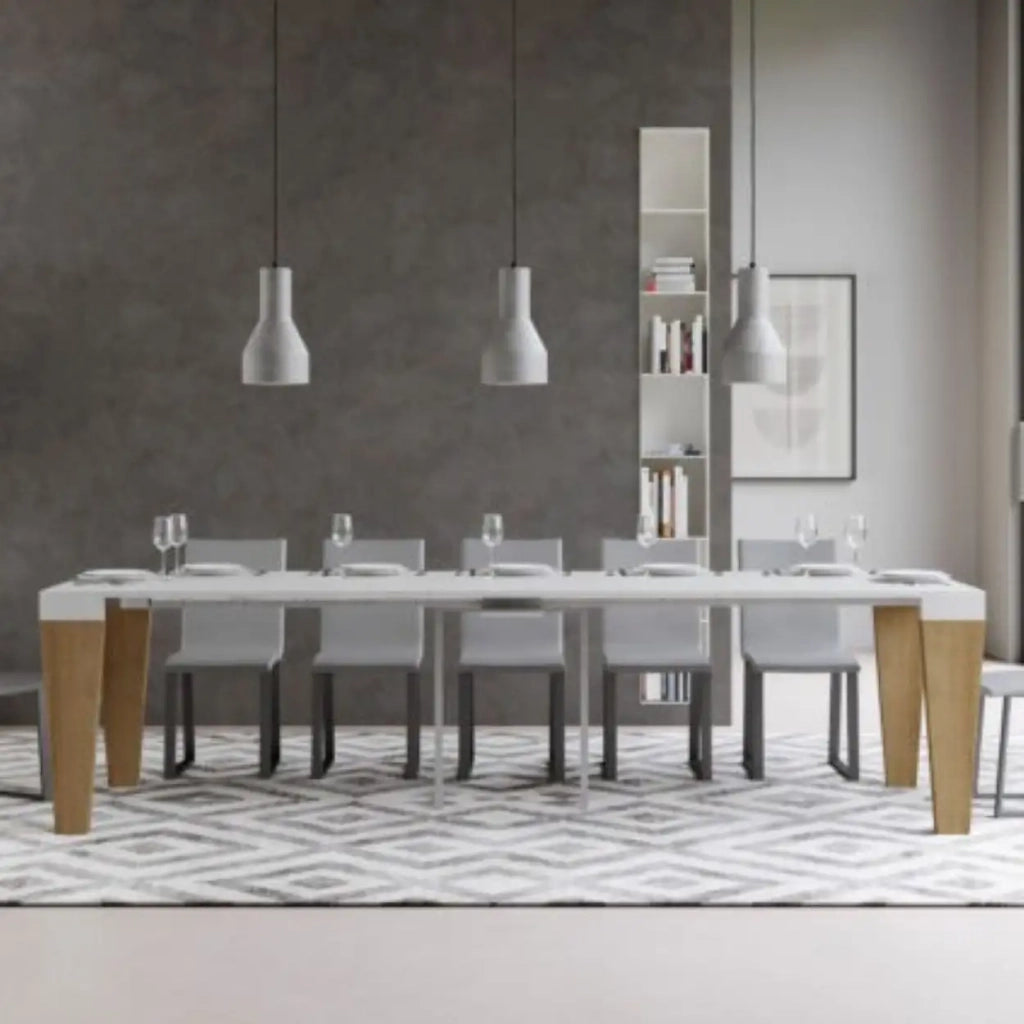 Consolle allungabile 90x40/300 cm Spimbo Mix piano bianco frassino - struttura quercia natura