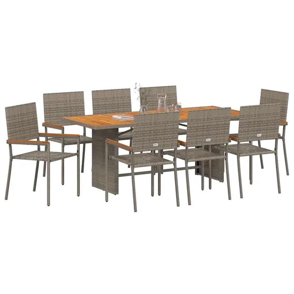 Set da Pranzo per Giardino 9 pcs Grigio polyrattan 3365433