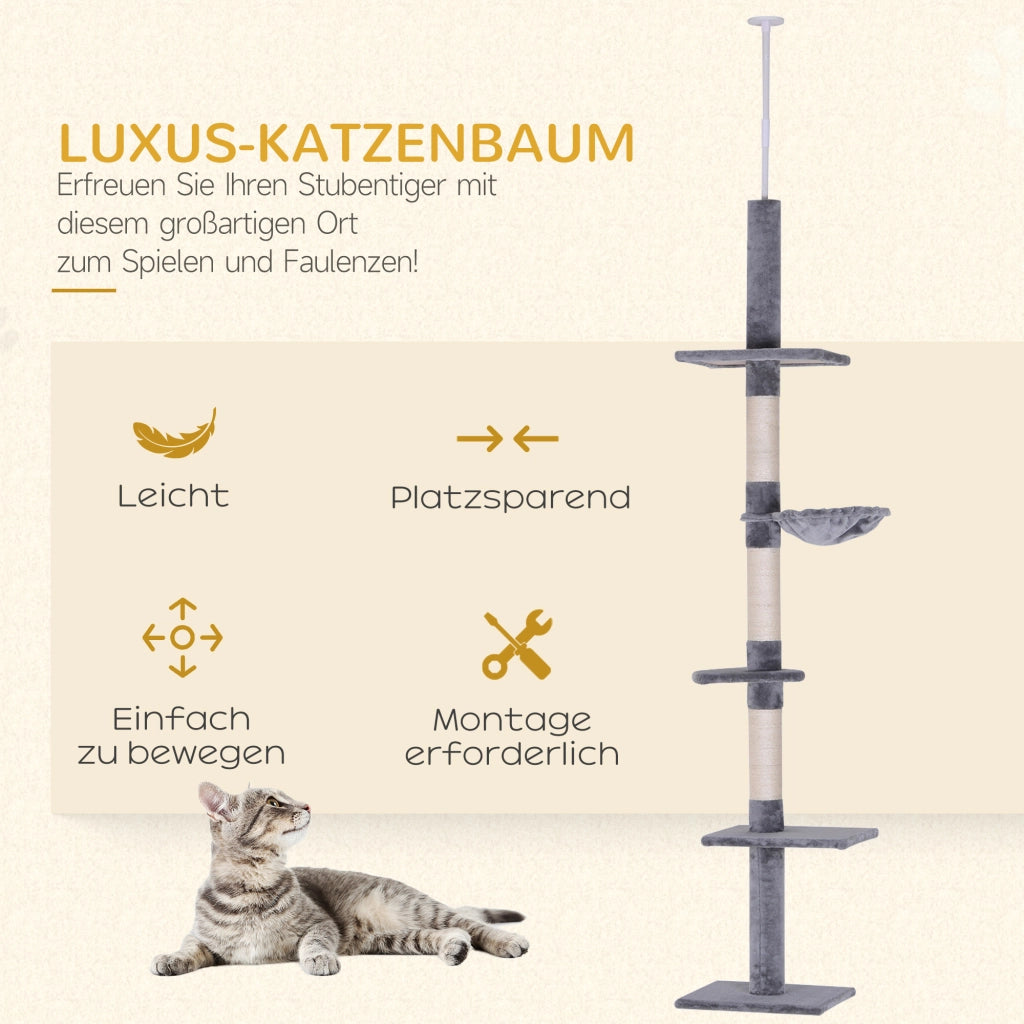 Tiragraffi per Gatti ¨C Xylo ¨C Altezza 230-260 cm con Pali Sisal, Grigio