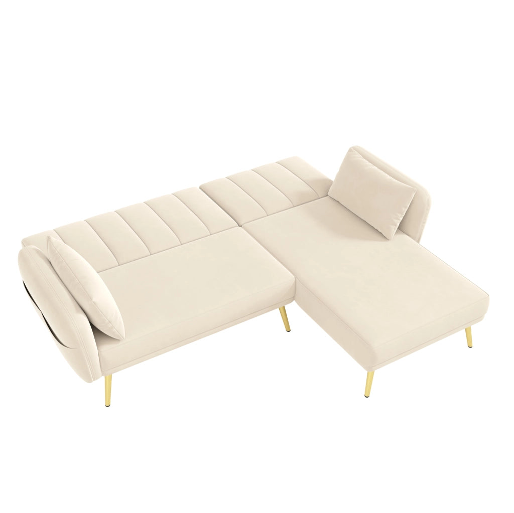 Divano angolare multifunzione con schienale reclinabile in velluto beige