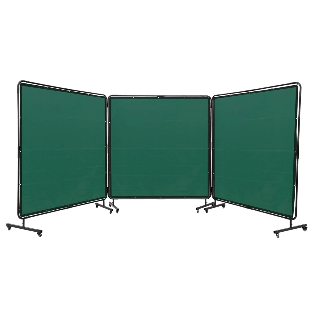 Schermo per saldatura a 3 pannelli 1,8 x 1,8 m con telaio e 12 ruote, tenda protettiva ignifuga in vinile per officina XU-2316