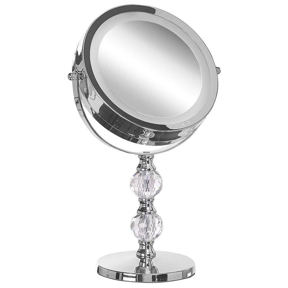 Specchio da tavolo double face per trucco a LED metallo argento ø 13 cm 1x / 5x