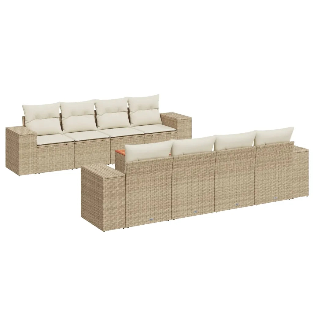 Set Divano da Giardino 9 pz con Cuscini Beige in Polyrattan