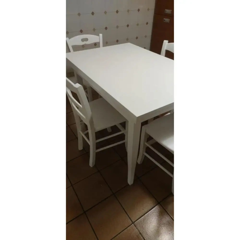 Tavolo da pranzo allungabile fino 160 cm in legno massello e mdf con rifinitura in bianco 100x70x75 H chiuso