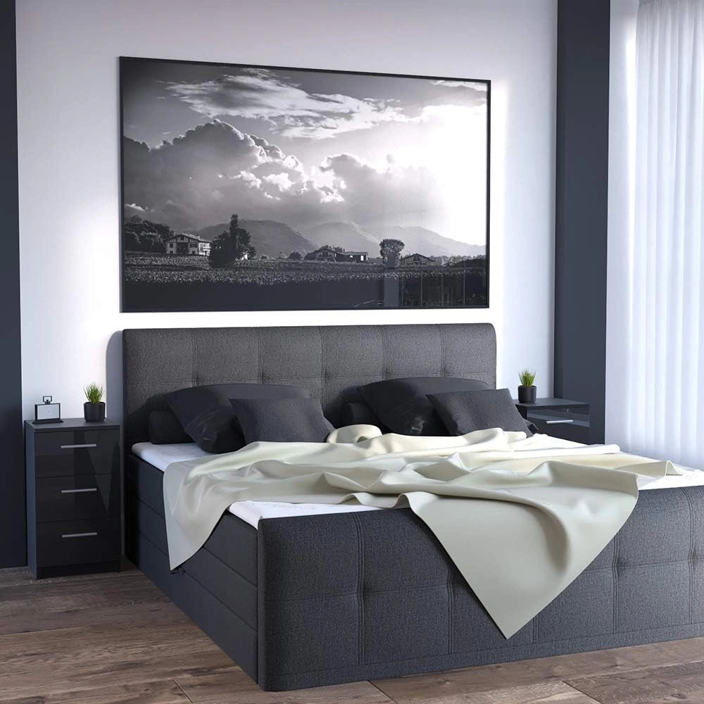 Comodini camera da letto, Nero lucido, Set di 2, adatto per letti boxspring con telaio rialzato