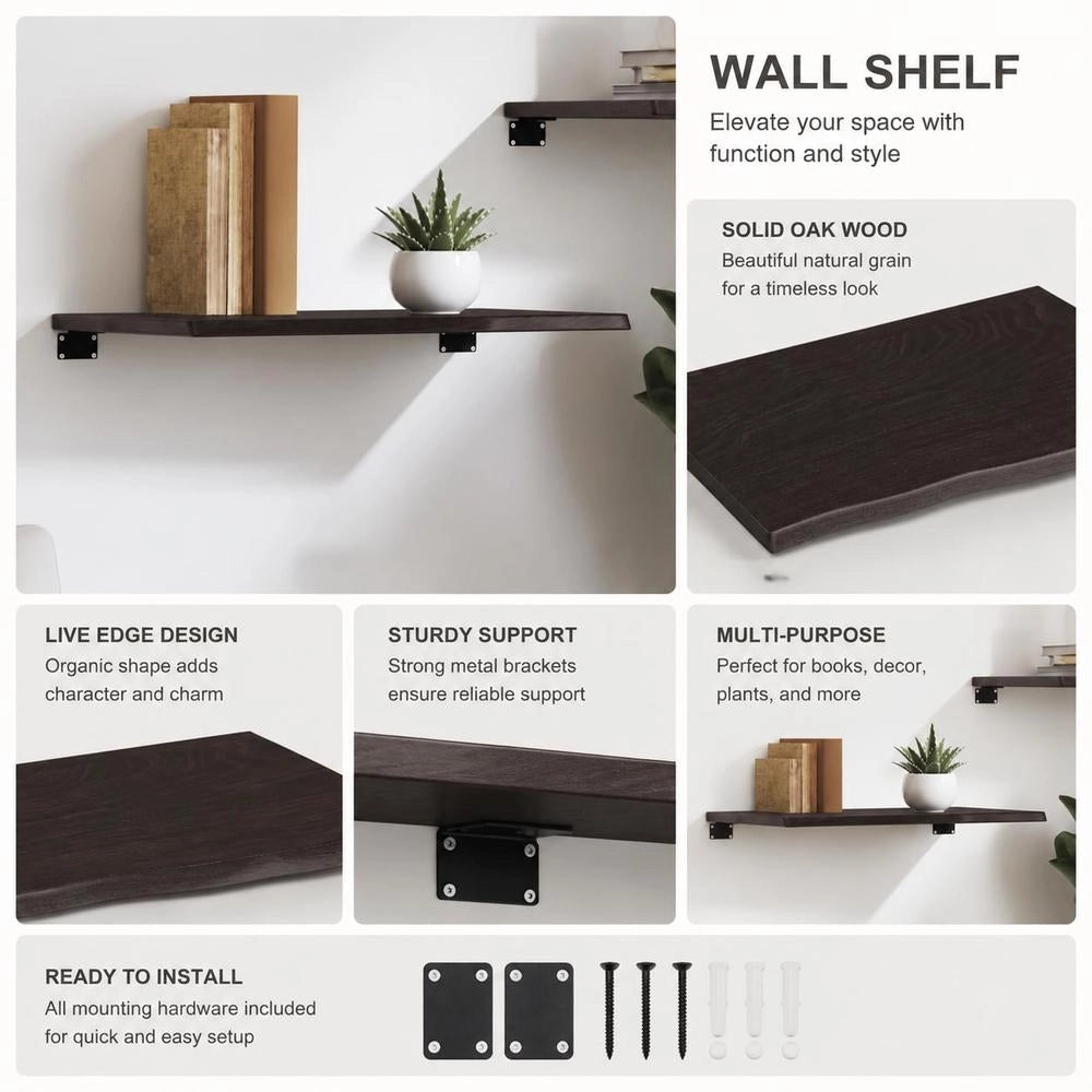 Wall Shelf, Dark Brown, 60x40x2 Cm, Solid Oak, Treated