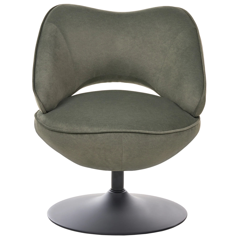 Poltrona girevole in velluto verde scuro con base girevole e schienale basso, poltrona ergonomica da salotto