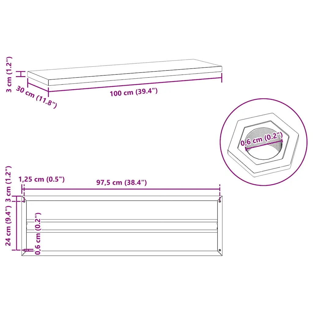 vidaXL Mensole a Muro 2 pz 100x30x3 cm Nero in Acciaio Inossidabile