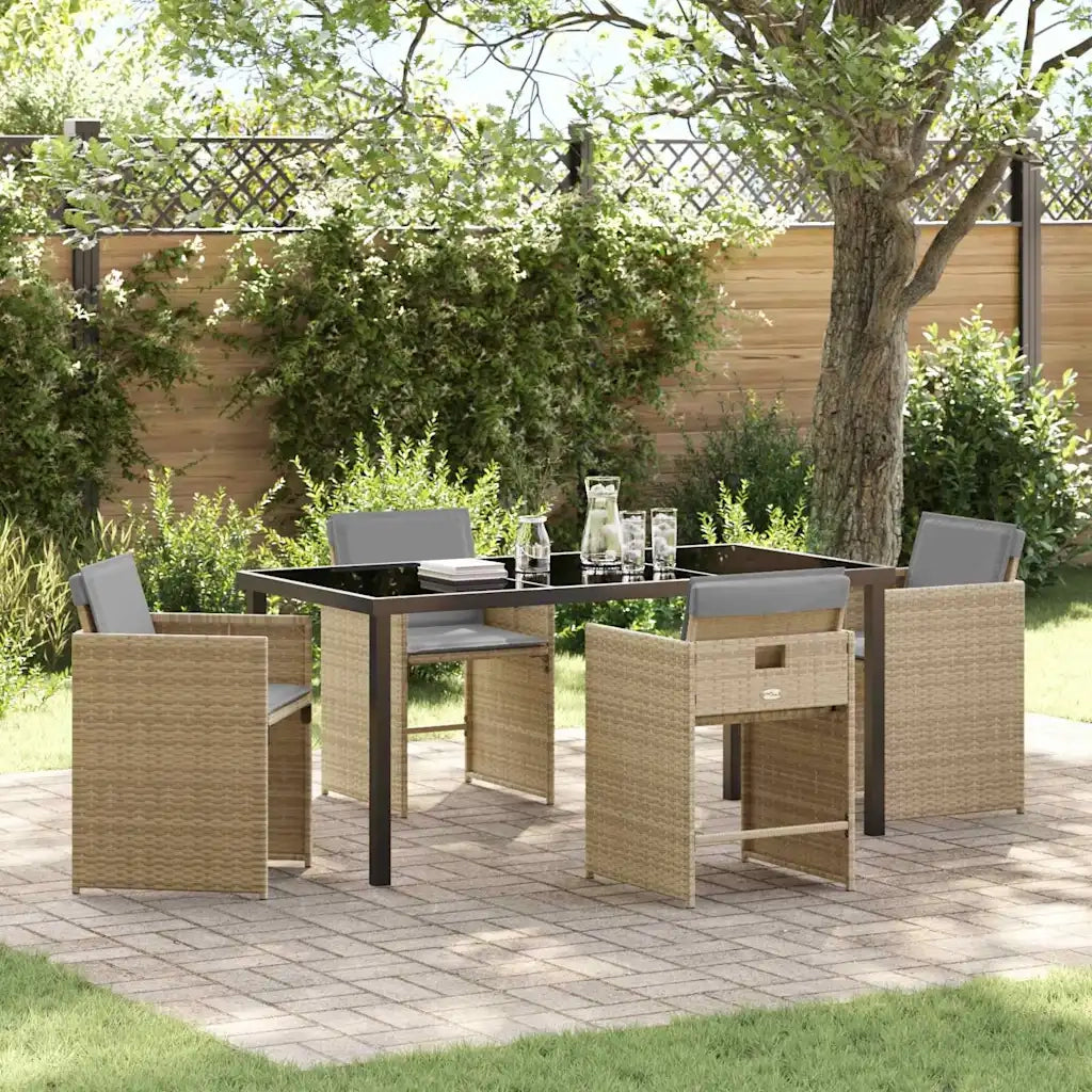 Set da Pranzo per Giardino con cuscino 5 pcs Beige polyrattan 3379998