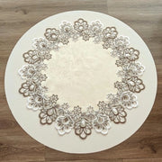 Tappeto per tavolo circolare 60 cm - Telaio beige in lino - Orlo in rilievo - Decorazione per tavolo - Tavolo da pranzo/cucina - Materiale di alta qualità - Tappetino per tavolo