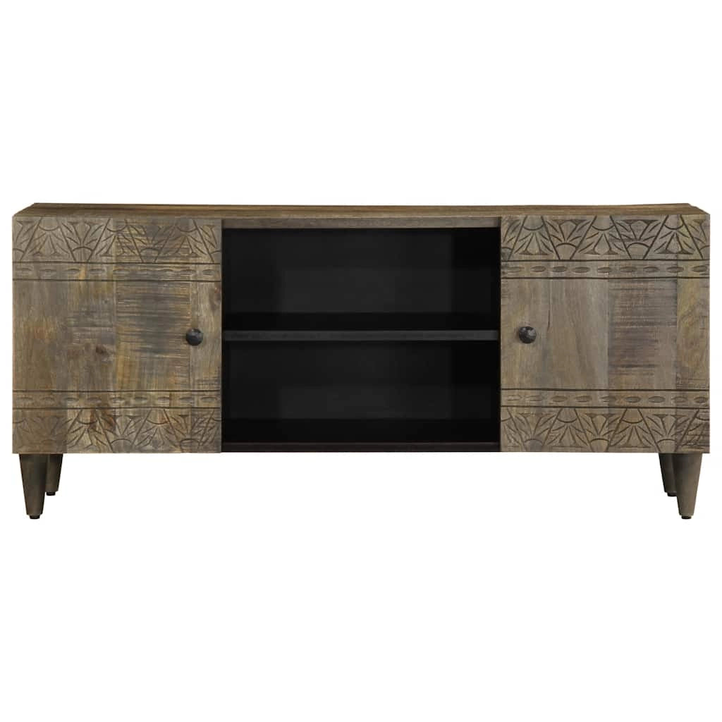 Mobile porta TV con ampio spazio di archiviazione per il soggiorno 105 x 33,5 x 46 cm in legno di mango grigio chiaro 02_0057745