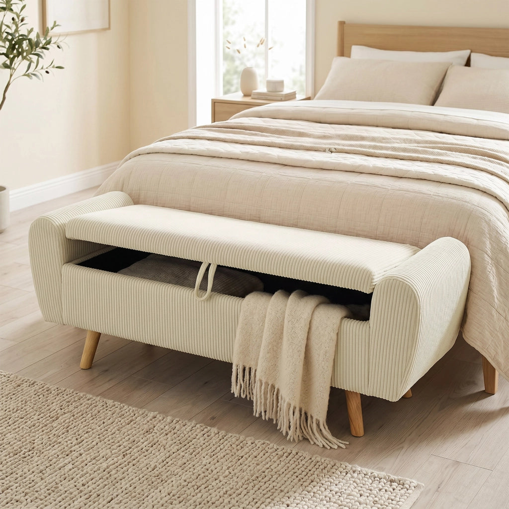 Cassettiera con cassetti imbottita in velluto ¨C Minimal ¨C beige, legno di hevea, 73 L