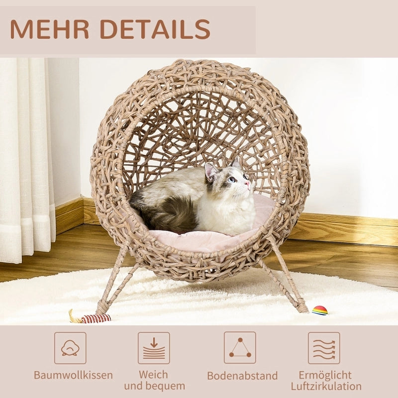 CUCCIA PER GATTI in PE rattan e metallo con cuscino Marrone