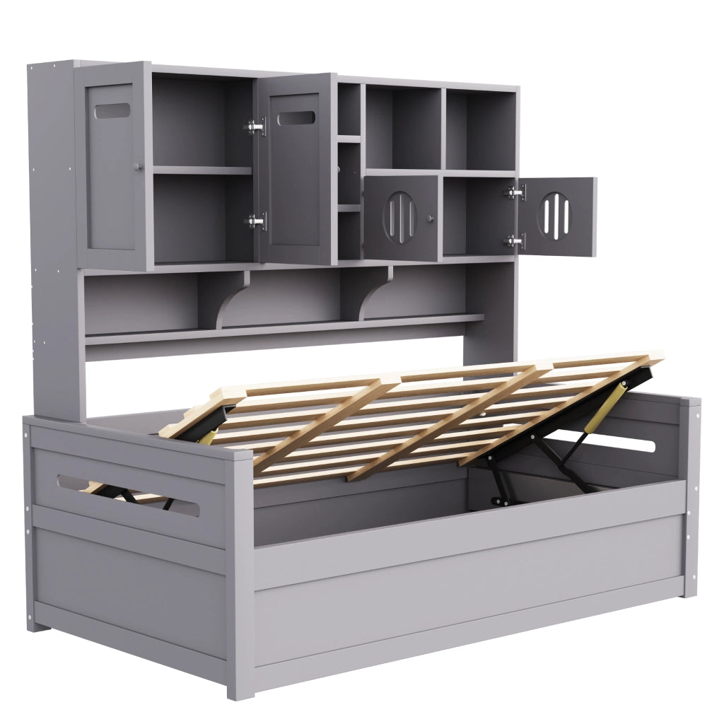 LETTO Singolo 90x200 cm in Legno Grigio con vano contenitore idraulico